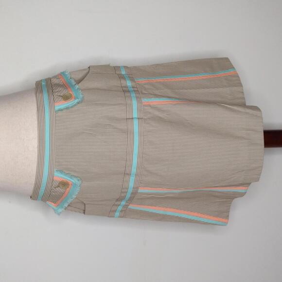 NWT Intuitions Women's Khaki Pinstripe/Peach/Mint/Ideal Detail Skirt Size 12 - Picture 1 of 10